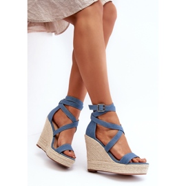 Sandalias cuña denim con trenza, Azul Salthe 1