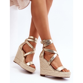 Sandalias cuña trenza Salthe dorada dorado 2
