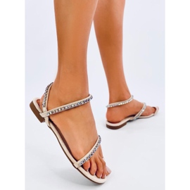 Ayless Sandalias chanclas beige con pedrería 4
