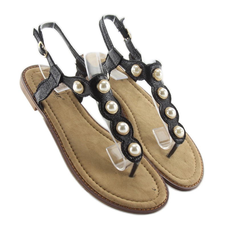 Chanclas con perlas grandes LL-75 Negro 1 Chanclas con perlas grandes LL-75 Negro 1