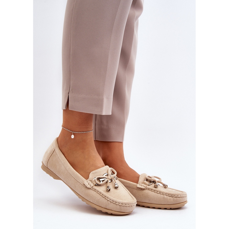 Mocasines mujer de ante con decoración, Beige Daphikaia 2