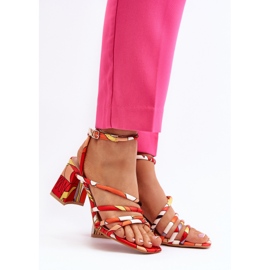 Sandalias Tacón Estampadas Naranja Jenglla 4
