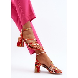 Sandalias Tacón Estampadas Naranja Jenglla 1