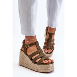 Sandalias de cuña con trenza, verde Gnosis 7