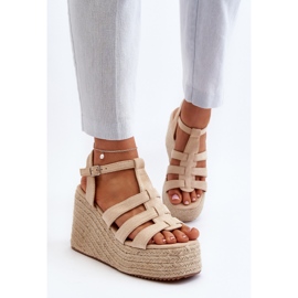 Sandalias cuña Gnosis beige con trenza 4