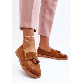 Mocasines camel de ante para mujer de Dansitu marrón 3