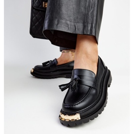 Mocasines macizos negros con inserciones doradas Tuga 5