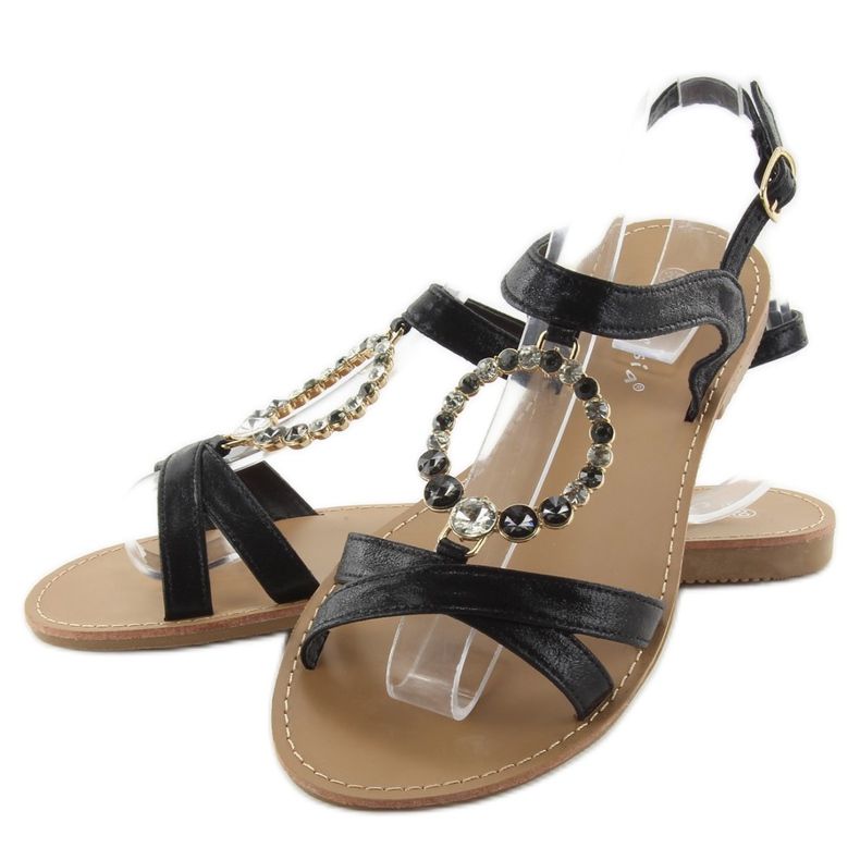 Sandalias con piedras negras decorativas negro 2
