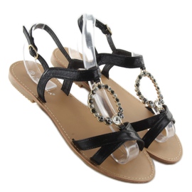 Sandalias con piedras negras decorativas negro 1