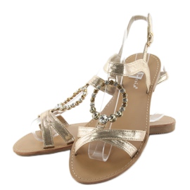 Sandalias con piedras decorativas LC-132 oro dorado 2