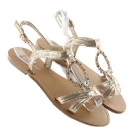 Sandalias con piedras decorativas LC-132 oro dorado 1