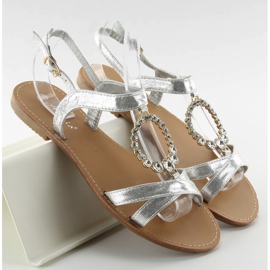 Sandalias con piedras plateadas decorativas gris 1