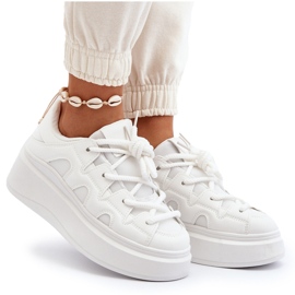 Zapatillas De Mujer Con Cordones Gruesos Vinali Blanco 10