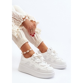 Zapatillas De Mujer Con Cordones Gruesos Vinali Blanco 8