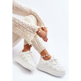 Zapatillas De Mujer Con Cordones Gruesos Vinali Blanco 9