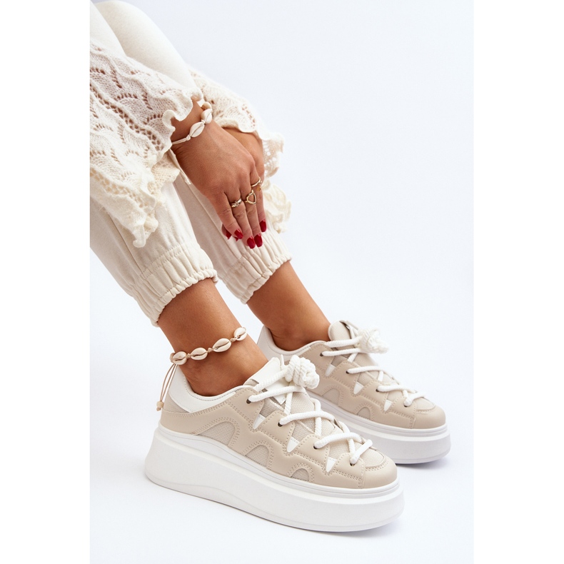 Zapatillas Deportivas de Mujer con Cordones Gruesos Vinali Beige 1