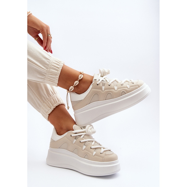 Zapatillas Deportivas de Mujer con Cordones Gruesos Vinali Beige 2