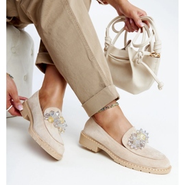 Mocasines de ante beige claro con cristales Zemzem 1