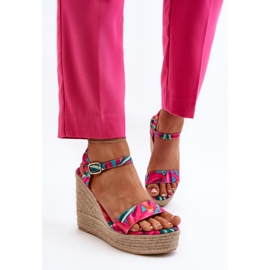 Sandalias Cuña Trenzada Anihazra Fucsia Estampada rosado 7