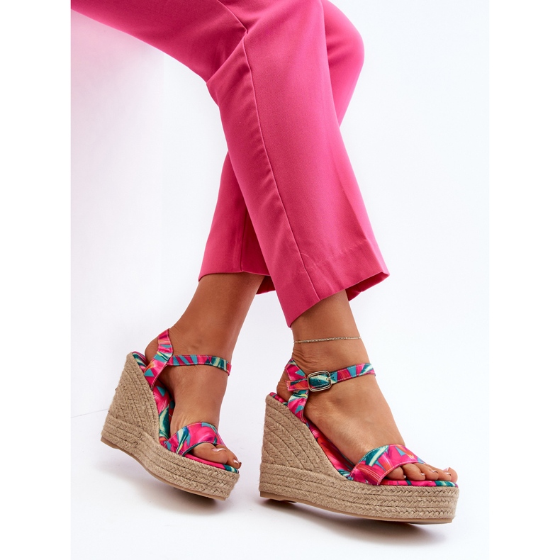Sandalias Cuña Trenzada Anihazra Fucsia Estampada rosa 1