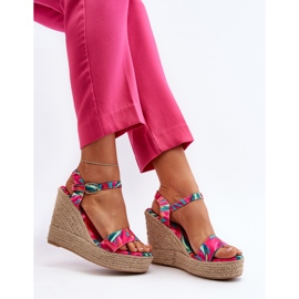 Sandalias Cuña Trenzada Anihazra Fucsia Estampada rosa 2