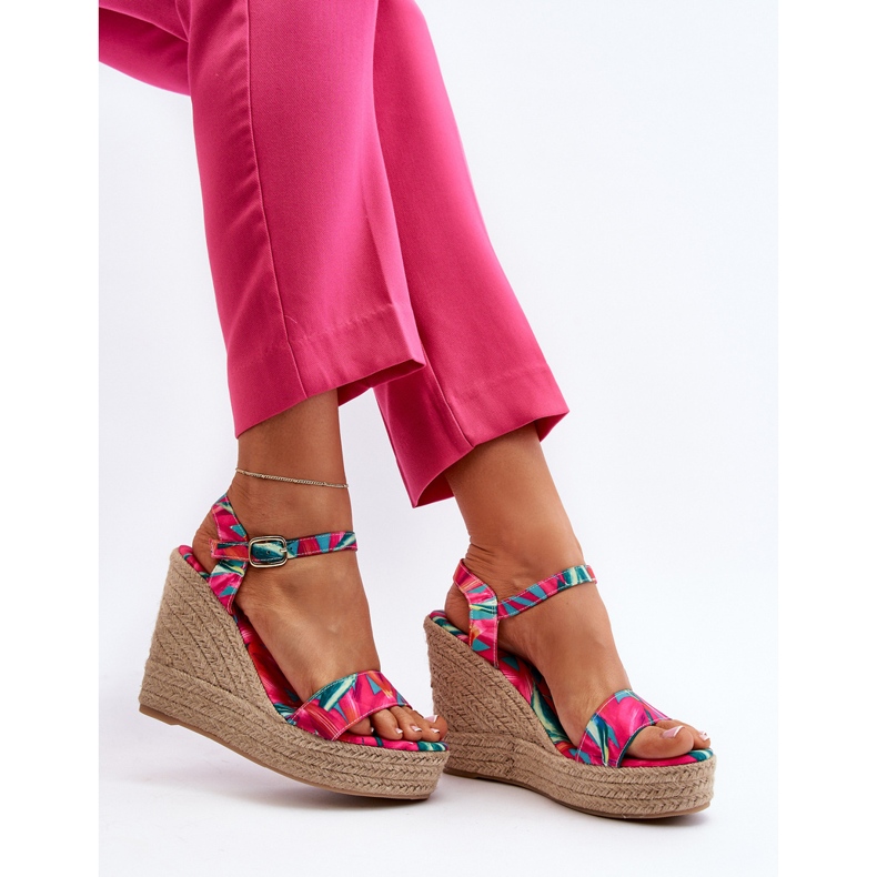 Sandalias Cuña Trenzada Anihazra Fucsia Estampada rosa 2