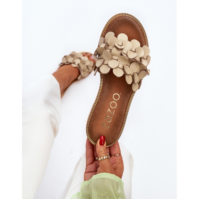 Zazoo 40381 Chanclas Mujer Piel Tacón Plano, Beige 1