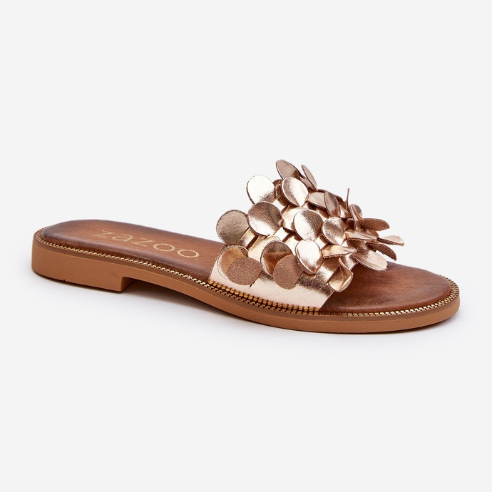 Zazoo 40381 Sandalias Planas Mujer Piel, Dorado 2