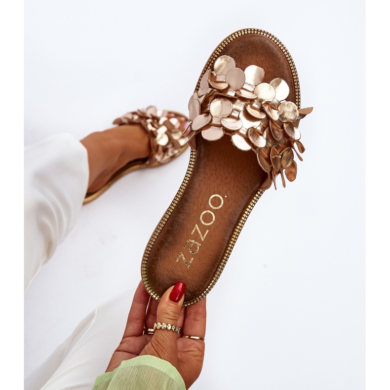 Zazoo 40381 Sandalias Planas Mujer Piel, Dorado 1