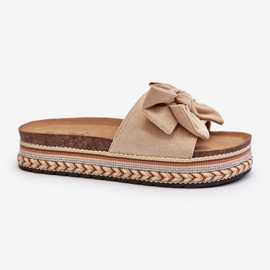 Chanclas de mujer beige con plataforma y lazo Evatria 1