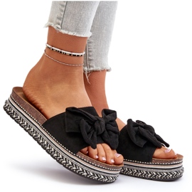 Chanclas de Mujer con Plataforma y Lazo, Negro Evatria 10