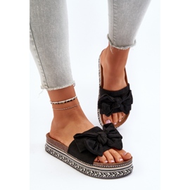 Chanclas de Mujer con Plataforma y Lazo, Negro Evatria 5