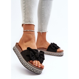 Chanclas de Mujer con Plataforma y Lazo, Negro Evatria 4
