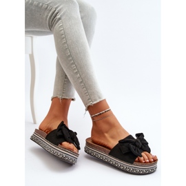 Chanclas de Mujer con Plataforma y Lazo, Negro Evatria 9
