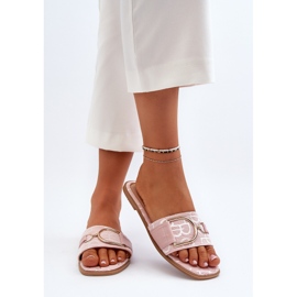 Chanclas de mujer brillantes con decoración rosa rosado 7