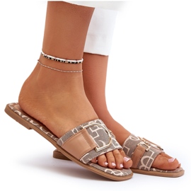Chanclas de mujer brillantes con decoración en la punta marrón 9