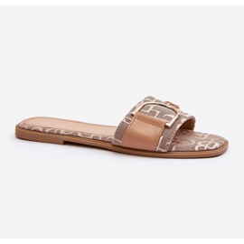 Chanclas de mujer brillantes con decoración en la punta marrón 3
