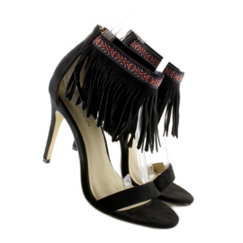 Sandalias negras étnicas con flecos negro 4