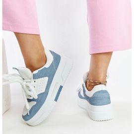 Deportivas plataforma blancas y azules blanco 4