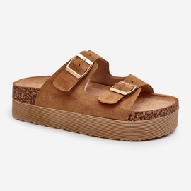 Chanclas de mujer Camel Lolpey con plataforma y hebillas marrón 1
