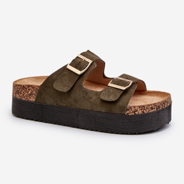 Chanclas Mujer Plataforma Hebillas Verde Lolpey 1