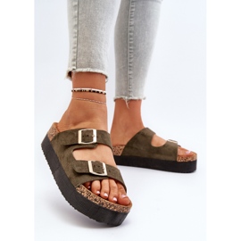 Chanclas Mujer Plataforma Hebillas Verde Lolpey 3
