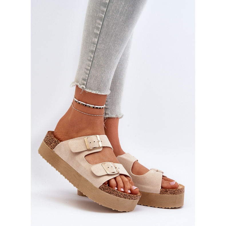 Chanclas Mujer Plataforma Hebillas Beige Lolpey 2