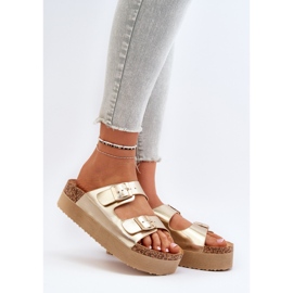 Chanclas de mujer con plataforma y hebillas Lolpey doradas dorado 1