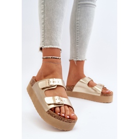 Chanclas de mujer con plataforma y hebillas Lolpey doradas dorado 2