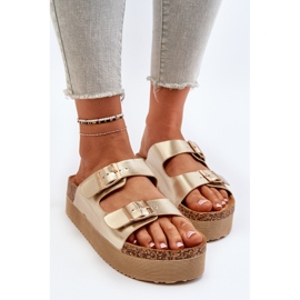 Chanclas de mujer con plataforma y hebillas Lolpey doradas dorado 3