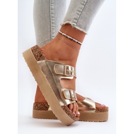 Chanclas de mujer con plataforma y hebillas Lolpey doradas dorado 5