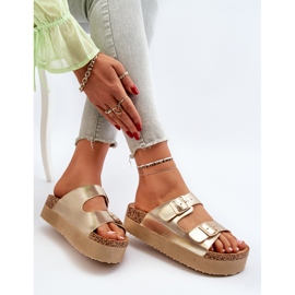 Chanclas de mujer con plataforma y hebillas Lolpey doradas dorado 6