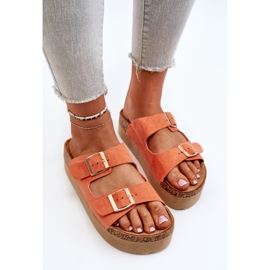 Chanclas Mujer Plataforma Hebillas Naranja Lolpey 5