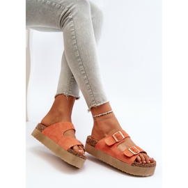 Chanclas Mujer Plataforma Hebillas Naranja Lolpey 8